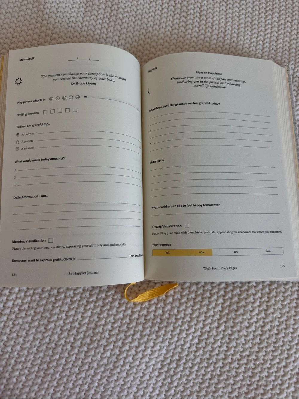 3x Happier Journal - Yellow on Natural Linen